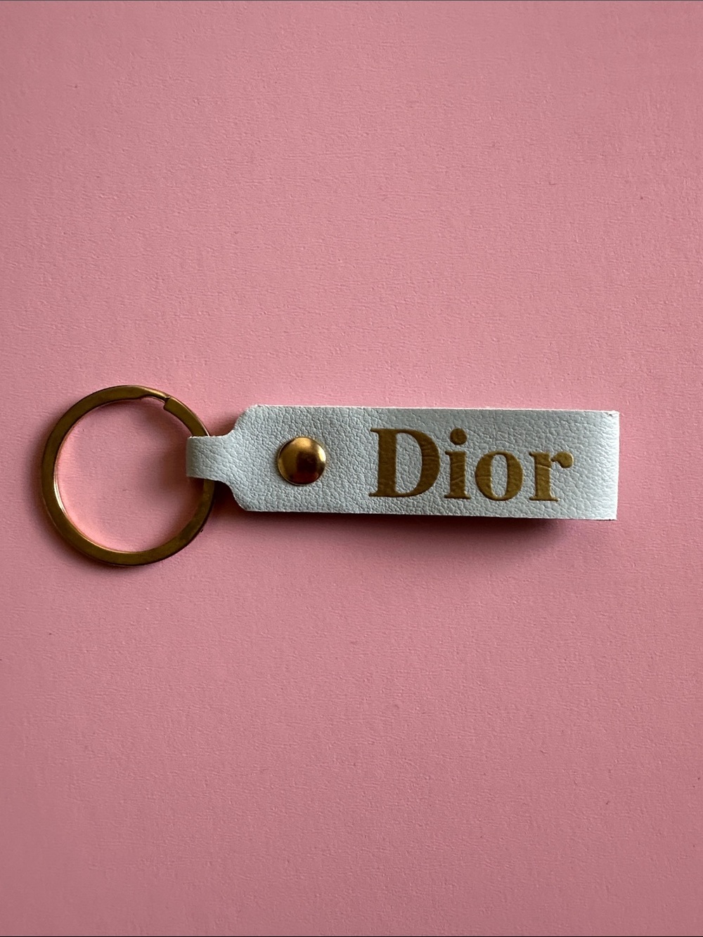 🆕 Classic baby blue Leather Keyring with Gold Hardware